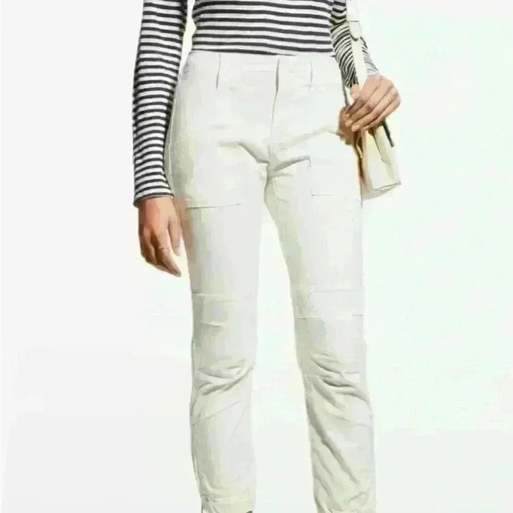 FRAME Moto Pants Off White Cropped Relaxed Denim Size 33 NWT